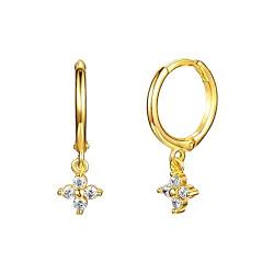 Ohrringe Creolen Gold, Sterling Silber Ohrringe Reifen mit Zirkonia-Blumen-Anhänger Gold von Mesnt