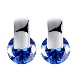Ohrringe Damen Ohrstecker, Versilberte glatte V-Form mit blauem Cubic Zirconia von Mesnt