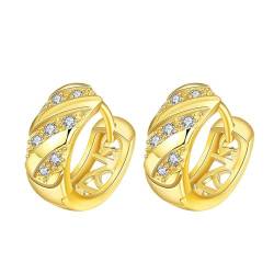 Ohrringe Damen Vergoldet, Elegante Huggie-Ohrringe mit eingelegtem Zirkonia, Gold von Mesnt