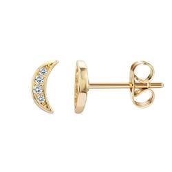 Ohrringe Damen Vergoldet, Mondförmige Ohrstecker mit Zirkonia für Frauen, Gold von Mesnt
