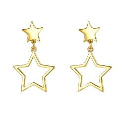 Ohrringe Damen Vergoldet, Pentagramm-Anhänger-Ohrringe für Frauen, Gold von Mesnt