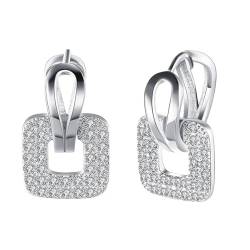 Ohrringe Damen Vintage, Geometrische hohle quadratische Einlage mit Zirkonia-Ohrringen für Frauen, Silber von Mesnt