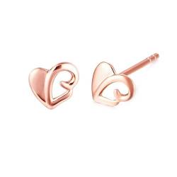 Ohrstecker Damen Rosegold, Frauen 18K Roségold Herz Ohrstecker von Mesnt