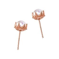 Ohrstecker Damen Rosegold, Frauen 18K Roségold Kronen-Perlen-Ohrstecker von Mesnt