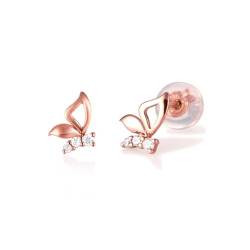 Ohrstecker Damen Rosegold, Frauen 9K Roségold Schmetterlings-Ohrstecker mit Moissanit von Mesnt