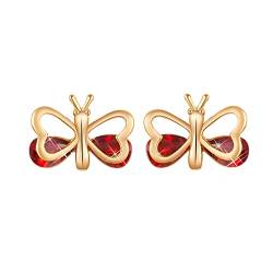 Ohrstecker Gold, Cuivre Schmetterling mit rotem Zirkonia in Birnenform Ohrstecker für Frauen, Gold von Mesnt