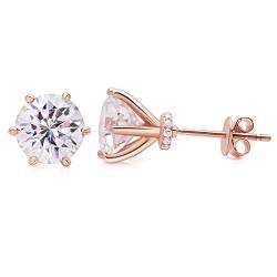 Ohrstecker Rosegold, 14 Karat Roségold Elegante 6-Krappen-Runde 6,5 mm Moissanite 1ct Ohrringe für Damen von Mesnt