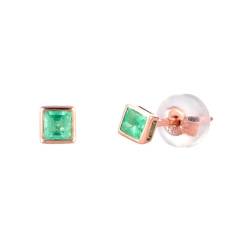 Ohrstecker Rosegold, Damen 14K Roségold Quadratische Smaragd-Ohrstecker von Mesnt