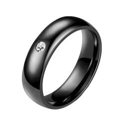 Ring Edelstahl Schwarz, Polierter Versprechen Ring 5MM mit einem kubischen Zirkon in Komfortpassform aus Chirurgenstahl für Männer Frauen Schwarz, Größe 49 (15.6) von Mesnt