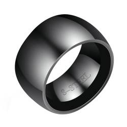 Schwarzer Ring Herren, Edelstahl 11MM breiter glatter Ring mit Komfortpassung für Männer Schwarz, Größe 65 (20.7) von Mesnt