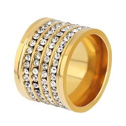 Vergoldeter Ring Damen, Edelstahl 20MM Breite Mode Ring mit mehrreihigen kubischen Zirkonias für Frauen, Größe 62 (19.7) von Mesnt