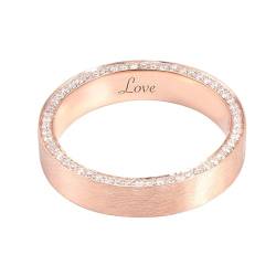 Verlobungsring Frau, Damen 14K Roségold Matte Eheringe, seitlicher Moissanit-Ring, mit der Gravur "Love" (Größe Anpassen) von Mesnt