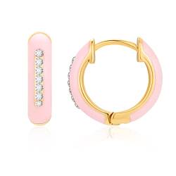 MESOVOR Emaille Farbe Huggie Creolen Ohrringe, 18 Karat Vergoldete Leicht Klassisch Kubische Zirkon Ohrringe Geschenke für Frauen Mädchen (Rosa) von Mesovor