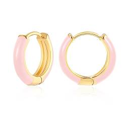 MESOVOR Kleine Goldene Creolen Ohrringe für Damen, 18 Karat Vergoldete Leichte Huggie-Ohrringe | Hypoallergene Ohrringe aus Emaille Geschenke für Mädchen (Hell-Pink) von Mesovor