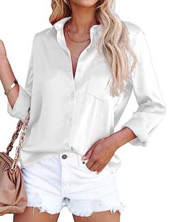 MessBebe Bluse Damen Elegant V-Ausschnitt Damenblusen Langarmshirt Business Oberteile Hemdbluse Lose Knöpfen Tops von MessBebe