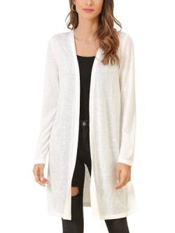 MessBebe Strickjacke Damen Lang Cardigan Sommer Langarm Offen Front Dünn Casual Leicht Frühling Weiß M von MessBebe