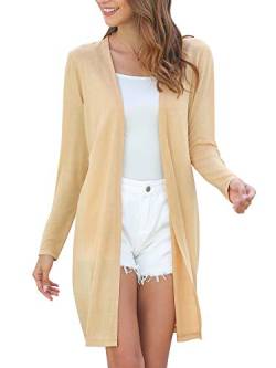 MessBebe Strickjacke Damen Lang Cardigan Sommer Langarm Offen Front Dünn Leicht Casual Frühling von MessBebe