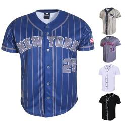 Met-X Baseballtrikot 100% Polyester dehnbare Herrenbekleidung, benutzerdefinierte Sublimationsdruck Top Button personalisierte Streifen Jersey Kurzarm Shirt, Sportbekleidung Uniform, Hip Hop 90er von Met-X