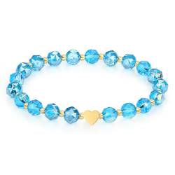 MetJakt 8MM Kristalle Handgemachter Original Armband Damen Perlenarmband Damenschmuck Schmuckarmband Glitzer Kristalle 18k vergoldet Herz Damen (Pfau Blau Kristall) von MetJakt