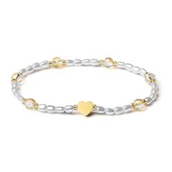 MetJakt Damen Armband Edelstein Stretch Stretcharmband 18k Vergoldet Herz 6MM Kristalle Perlenarmband Glitzer Kristalle 4MM Tropfenform Süßwasserperlen Damenschmuck (Bernstein Kristall) von MetJakt