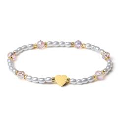 MetJakt Damen Armband Edelstein Stretch Stretcharmband 18k Vergoldet Herz 6MM Kristalle Perlenarmband Glitzer Kristalle 4MM Tropfenform Süßwasserperlen Damenschmuck (Wasser Pink Kristall) von MetJakt