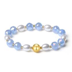 MetJakt Handgemachter Damen Stretcharmband 10MM Kristalle Bunt Süßwasserperlen kernperle 18k Kugelarmband Perlenarmband Schmuck Vergoldet Kristall Edelstein Naturstein (Hellcyan Jade) von MetJakt