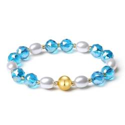 MetJakt Handgemachter Damen Stretcharmband 10MM Kristalle Bunt Süßwasserperlen kernperle 18k Kugelarmband Perlenarmband Schmuck Vergoldet Kristall Edelstein Naturstein (Pfauenblau) von MetJakt