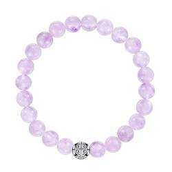 MetJakt Natürliche 8 mm Edelsteine Heilung Crystal Stretch Perlen Armband Armreif mit 925 Sterling Silber Double Happiness Anhänger (Amethyst) von MetJakt