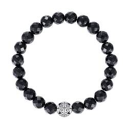 MetJakt Natürliche 8 mm Edelsteine Heilung Crystal Stretch Perlen Armband Armreif mit 925 Sterling Silber Double Happiness Anhänger (schwarz Onyx) von MetJakt