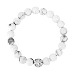 Natürliche 8 mm Edelsteine MetJakt Heilung Crystal Stretch Perlen Armband Armreif mit 925 Sterling Silber Double Happiness Anhänger (Howlite) von MetJakt