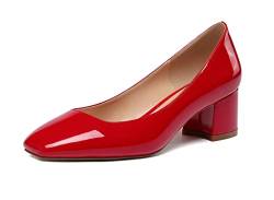 Mettesally Blockabsatz Klassische Kleid Büro Schuhe Pumps Damen Chunky Block Heels Schuhe 2'' für Frauen Rot EU40 von Mettesally