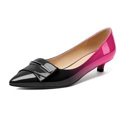 Mettesally Dame Niedrige Stiletto Kitten Heels Spitze Slip On Design Kleid Pumps Schuhe in Bridal Tanz Abend Schwarz Hotpink EU37 von Mettesally