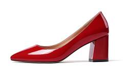 Mettesally Damen Geschlossene Zehe Ohne Verschluss Pumps 6.5cm Mittelhohem Blockabsatz Kleid Schuhe Patent Rot EU43 von Mettesally