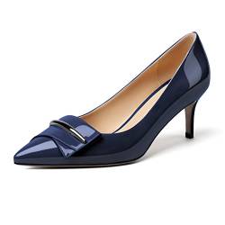 Mettesally Damen Kitten Heels Pumps mit Mid Absatz Spitze Geschlossene Zehe Komfort Slip On Hochzeit Party Büro Kleid Schuhe Bleu Marine EU39 von Mettesally