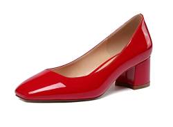 Mettesally Damen Mode Kleid Schuhe Blockabsatz Chunky Heels 2'' Chunkyrayan Slip-on Pumps für Frauen Rot EU39 von Mettesally