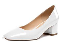 Mettesally Damen Mode Kleid Schuhe Blockabsatz Chunky Heels 2'' Chunkyrayan Slip-on Pumps für Frauen Weiß EU39 von Mettesally