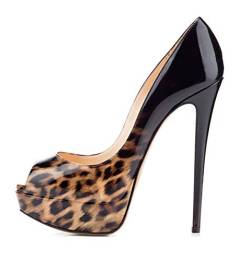 Mettesally Damen Peep Toe Pumps,Stiletto High Heel Schuhe,Damen Plateau Sandalen,Leopardblack EU38 von Mettesally