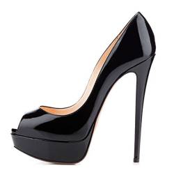 Mettesally Damen Plateau Sandalen,Peep Toe Stiletto High Heels,Damen Pumps,Elegant Party Hochzeit Schuhe Schwarz EU36 von Mettesally