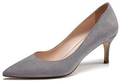 Mettesally Damen Pumps,Spitze Pumps,Mid Heel Hochzeit Schuhe,Low Heel Shoes Grau EU38 von Mettesally