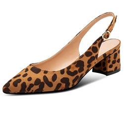 Mettesally Damen Slingback Mid Heel Pumps 2 Zoll Pointed Toe Classic Chunky Pumps Beige Leopard EU39 von Mettesally