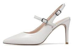 Mettesally Damen Slingback Pumps Spitz Zehen Schuhe Mary Jane Mid Heel Schuhe Nicht-gerade Weiss EU36 von Mettesally