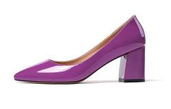 Mettesally Damen Slip On Pumps Spitze Zehen Kleid Blockabsatz Mittelhohem Schuhe Patent Violett EU38 von Mettesally