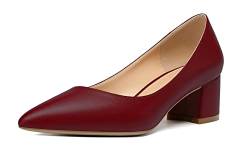 Mettesally Frauen Absatz Pointed Toe Pumps Blockabsatz Geschlossene Zehe 2'' Formal Schuhe Mat Weinrot EU39 von Mettesally