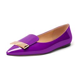 Mettesally Frauen Flats Schuhe Pointed Flats Low Heel Schnalle Flats Schuhe Kleid Slip On Arbeit Büro Schuhe Violett EU39 von Mettesally