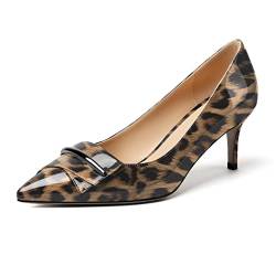 Mettesally Klassische Damen Pumps mit spitzer Zehe und Absatz Bequeme Mid Kitten Heels Slip On Formal Party Schuhe Léopard EU43 von Mettesally