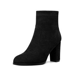 Mettesally Women's High Heel Ankle Stiefel Round Chunky Blockabsatz Side Zipper Boots Slip On Work Wildleder Schuhe Schwarz EU39 von Mettesally