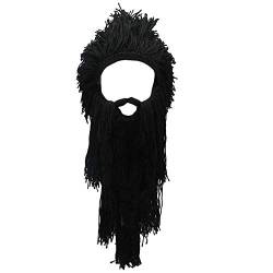 Metyou Perücke, Bartmütze, handgefertigt, gestrickt, warm, Wintermütze, Skimütze, für Männer und Frauen Gr. Einheitsgröße, Crazy Black von Metyou