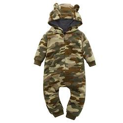 Baby Overall Frühling Winter,Baby Mädchen Junge Onesies Mit Kapuzen Cartoon Bär Spielanzug Strampler boy girl kleidung (Camouflage, 12-18 Monate) von Meufam