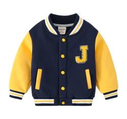 Jungen Baby College Jacke Beiläufig Stilvoll Frühling Herbst Jeans Sweatjacke Baseball Coats Vintage Mantel Kinder (Navy,130/5-6 Y) von Meufam