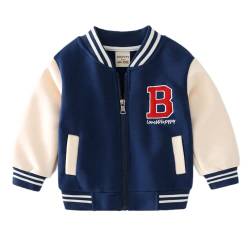 Jungen College Jacke Beiläufig Stilvoll Frühling Herbst Jeans Sweatjacke Baseball Coats Vintage Mantel Kinder (Navy,100/2-3 Y) von Meufam